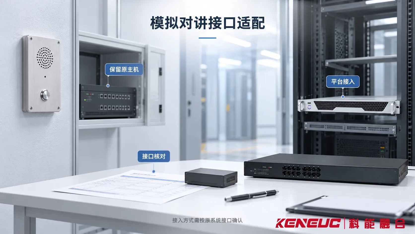标准电话式对讲、音频控制接口和专有总线对讲的不同接入方式
